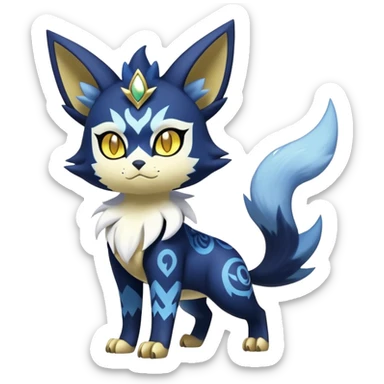 Shiny mExotic Badass Colorful Ethereal Royal Mysterious Gothic Meowstic-Zorua-Litten-Noibat-Pokémon-Fakémon-hybrid-creature (full body) with pattern-markings with golden eyes sticker