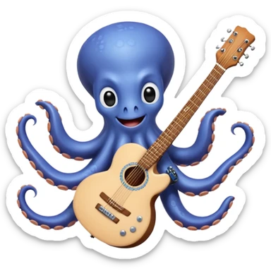 happy octopus with multiple arms playing guitar sticker