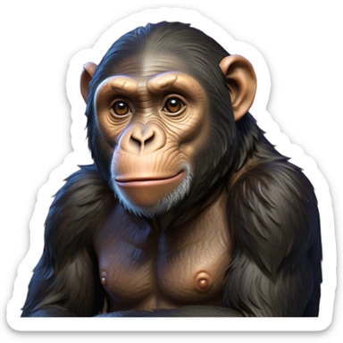 Cinematic Noble Chimpanzee Portrait Emoji, Poised and wise, with a lean, agile build adorned with textured fur and deep, thoughtful eyes, Simplified yet sharp and sophisticated features, highly detailed, glowing with a soft, contemplative glow, high shine, intelligent and vigilant, stylized with an air of primate regality, focused and attentive, soft glowing outline, capturing the essence of a watchful guardian that feels as though it could step out of the screen with effortless authority! sticker
