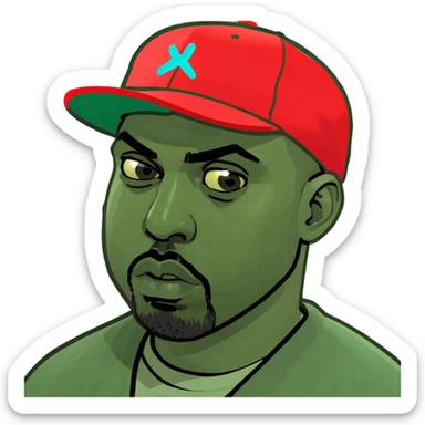 Kanye West as a schizo emote, cartoonish, chaotic energy, intense expression, meme style sticker
