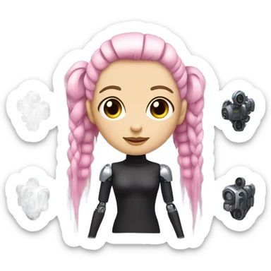 cyborg girl, pink hair, robot body, gynoid, twintails, cyberpunk, black turtleneck sticker