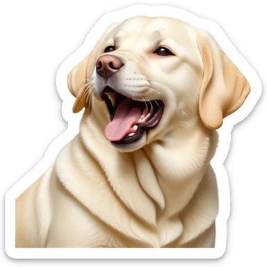 Cinematic Cute Yawning Cream Labrador Portrait Emoji, Head tilted slightly with a dramatic, wide-open yawn, showcasing a smooth cream Fur with a subtle shimmer, floppy ears slightly drooping, round warm eyes barely open in drowsy contentment, Simplified yet irresistibly adorable features, highly detailed, glowing with a soft, cozy glow, high shine, relaxed yet expressive, stylized with a touch of whimsy, bright and endearing, soft glowing outline, capturing the essence of a sleepy yet affectionate companion, so drowsy it feels like it could stretch out of the screen and curl up for a nap! sticker