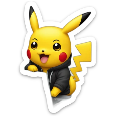 pikachu en sweat noir à capuche qui travaille sur un ordinateur portable sticker
