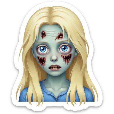 uma menina loira de cabelo comprido com olhos azuis sendo uma zumbi sticker