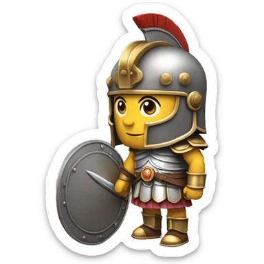ancient Roman legionary, full height, head turned slightly to the right, right hand palm up, bent at the elbow, holding a shield with his left hand, Roman helmet on his head sticker