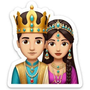 Indian king and queen with lighter skin tone and dark hair color without scepter sticker