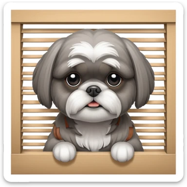 cute all grey shih tzu BEHIND A WINDOW WITH BLINDS AND PEEKING THROUGHT THE SLATS sticker