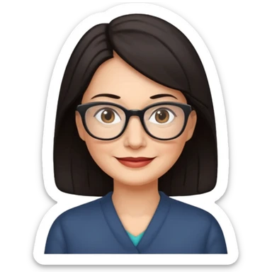 50 y.o. woman dark hair, subtle smile, glasses sticker