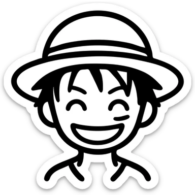 Luffy from One Piece as a simple icon, clean lines, minimal details, focus on signature straw hat and cheerful expression sticker