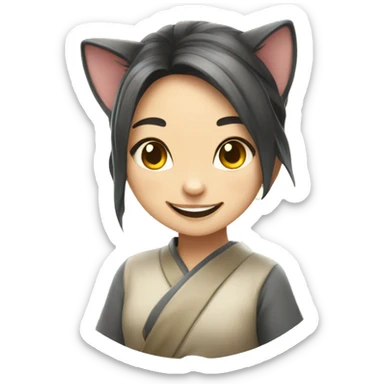 cat, asian girl, happyness, sun sticker