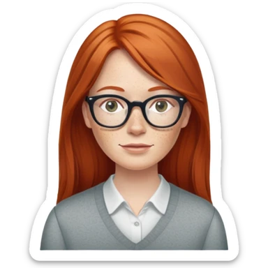 middle age Red head with freckles long straight hair pale skin wearing glasses sticker