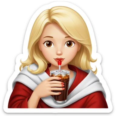 Blonde model cozy in blanket sipping diet cola sticker