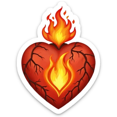 Heart on fire but not burning, flames shaped like veins sticker
