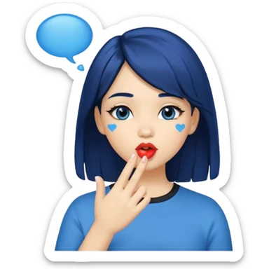 A human girl with blue black hair blowing kisses sticker