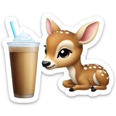 Baby deer drinking iced coffee sticker