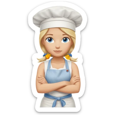 Sexy Full body  pretty
Long Blonde hair blue eyed female chef arms folded wearing tank top and denim shorts and chef hat arms folded sticker