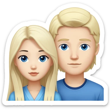 Asian girl with long black hair and white boy with blonde hair and blue eyes couple sticker