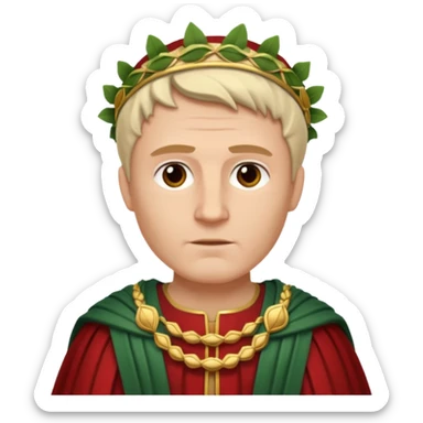 Julius Caesar as an emoji, bust portrait, laurel wreath, Roman robe sticker