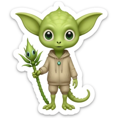 full body cute roughly humanoid peacefull alien furry with 2 legs and eye stalks stands upright and looks intelligent ...wears clothing. not green..looks happy and cudly... has 3 eyes...the alien has 3 eyes....it has an extra eye on a stalk sticker
