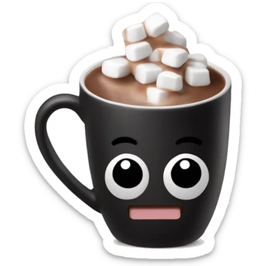 Black mug of hot chocolate with marshmallows  sticker