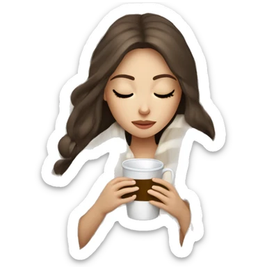 pale brunette girl inside a blanket sipping coffee eyes closed sticker