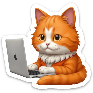 busy cat typing on laptop sticker