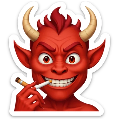 devil character inspired by the devil from The Emperor's New Groove, mischievous expression, smoking a cigarette sticker