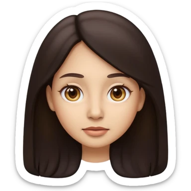 Emoji-style illustration, identical to modern Apple / iOS emoji style. Front-facing woman with long dark hair, neutral calm expression, big rounded eyes, soft gradients, smooth 3D-like shading. sticker