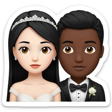 White skin Bride with black hair black eyes and dark skin groom with black hair black eyes sticker