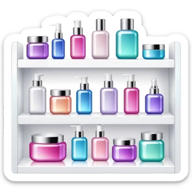 a white shelf with few beauty products and sparkles sticker