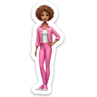 Curly Brown short hair barbie full body pink clouth sticker