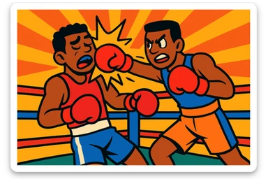 boxing action scene, vibrant toon style, dynamic and colorful sticker