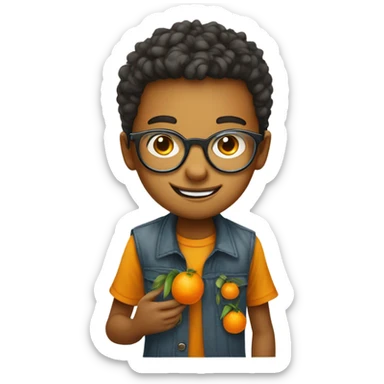 portrait of a stylish boy with mandarin oranges for chinese new year plus round metal frame specs sticker