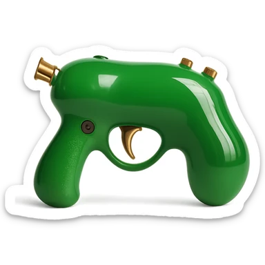 Remove the heart shape and motifs from the photorealistic green pistol, making it a standard realistic pistol with a glossy finish on a white background. Maintain photorealistic style with a glossy finish and clean white background. sticker