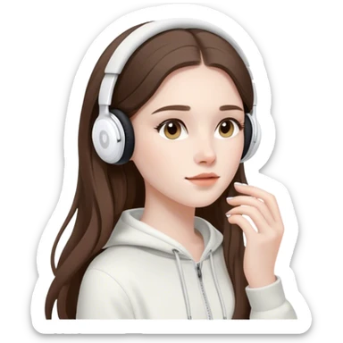  beautiful pale brunette girl with long hair listening to music in airpods sticker