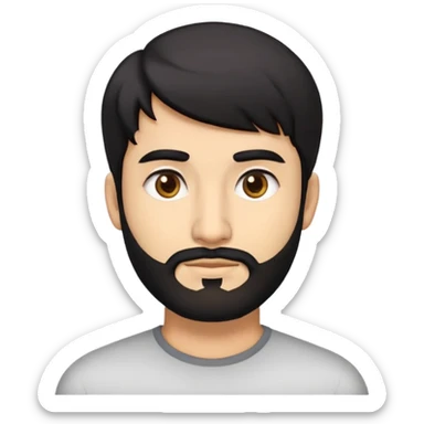 Emoji man's head of South Asian male with light skin, 5 o-clock shadow thin beard, short sides hairstyle with longer layers in top, bangs, right side hair part, and black hair. Medium fair-skinned Pakistani. Brown eyes. sticker