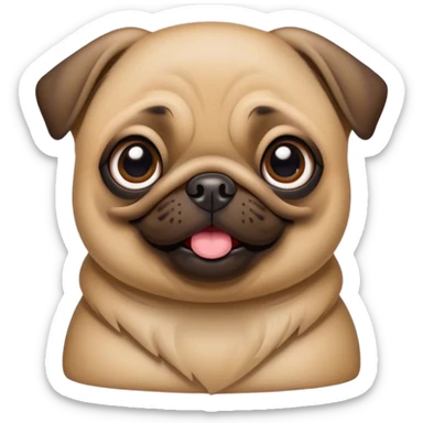 Cinematic Comical Fawn Pug Portrait Emoji, Head tilted dramatically with an exaggeratedly amused expression, featuring a glossy fawn coat with a smooth finish, wide, expressive dark eyes filled with playful disbelief, Simplified yet hilariously expressive features, highly detailed, glowing with a slightly sassy glow, high shine, dramatic yet playful, stylized with an air of cheeky mischief, bright and endearing, soft glowing outline, capturing the essence of a spirited and over-the-top companion, so meme-worthy it feels like it could side-eye its way into internet fame instantly! sticker