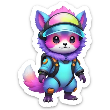 Epic Edgy Cute Colorful Vibrant Pastel Nebula Modern Vernid-Protogen-creature-animal, full body sticker
