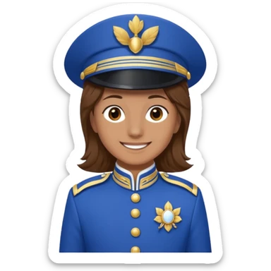 Bonjour, est ce que tu pourrais me créer un emoji, de moi (la personne a droite, brune) avec la tenue de certains membres de la  fanfare (la tenue bleue et blanche ) que tu vois sur la photo. Attention mets bien la fourragère a gauche s'il te plaît sticker