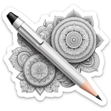 Artistic graphics, detailed linework, monochrome or soft colors, traditional tools like pencils, ink pens, erasers, intricate patterns, minimalistic style, clean lines, no extra details, on a white background. sticker