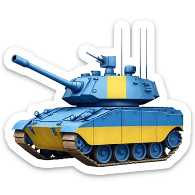 Tank with Ukrainian blue and yellow flag colors, military combat vehicle sticker