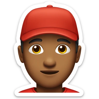 a young man with a red cap sticker