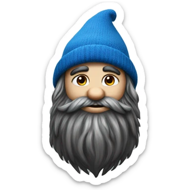 gnome with blue woolen hat, dark beard. YOUNG sticker
