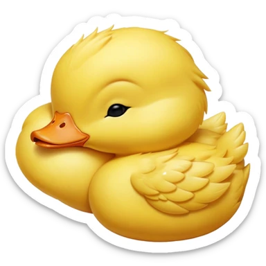Meme-Worthy Cute Sleeping Yellow Baby Duck Portrait Emoji, Head resting peacefully with a contented smile, showcasing a delightfully tiny build and a luxuriously soft bright yellow downy coat, eyes shut in a serene, restful nap, Simplified yet hilariously adorable features, highly detailed, glowing with a soft, drowsy light, high shine, relaxed and utterly lovable, stylized with an air of playful laziness, bright and heartwarming, soft glowing outline, capturing the essence of a comically sleepy duckling, so meme-worthy it feels like it could instantly become the next viral sensation of adorable slumber! sticker