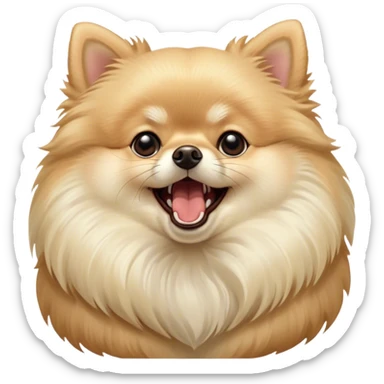 Cinematic Cute Yawning Cream Pomeranian Portrait Emoji, Head tilted slightly with a dramatic, wide-open yawn, showcasing a soft, fluffy cream Fur with gentle highlights, floppy ears slightly drooping, round dark eyes barely open in drowsy contentment, Simplified yet irresistibly adorable features, highly detailed, glowing with a soft, cozy glow, high shine, relaxed yet expressive, stylized with a touch of whimsy, bright and endearing, soft glowing outline, capturing the essence of a sleepy yet affectionate companion, so drowsy it feels like it could stretch right out of the screen and curl up for a nap! sticker
