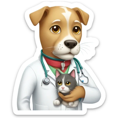 doctor cat treating a dog patient sticker