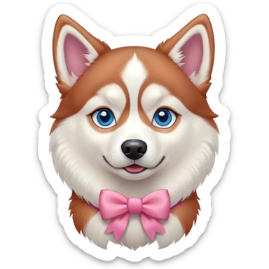 disney-style red siberian husky with blue eyes wearing a pink bow sticker