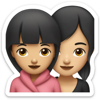 Asian woman with black neat bangs hugging black dachshund sticker