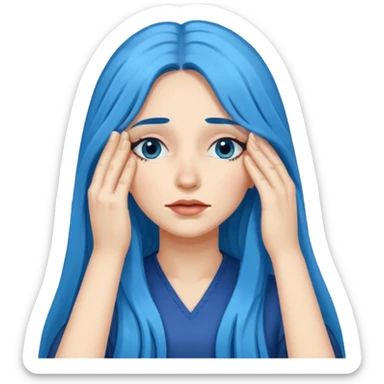 Woman with hand over eyes with long blue hair sticker