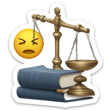 a balance of justice with a robot head on one side and a book on the other side sticker